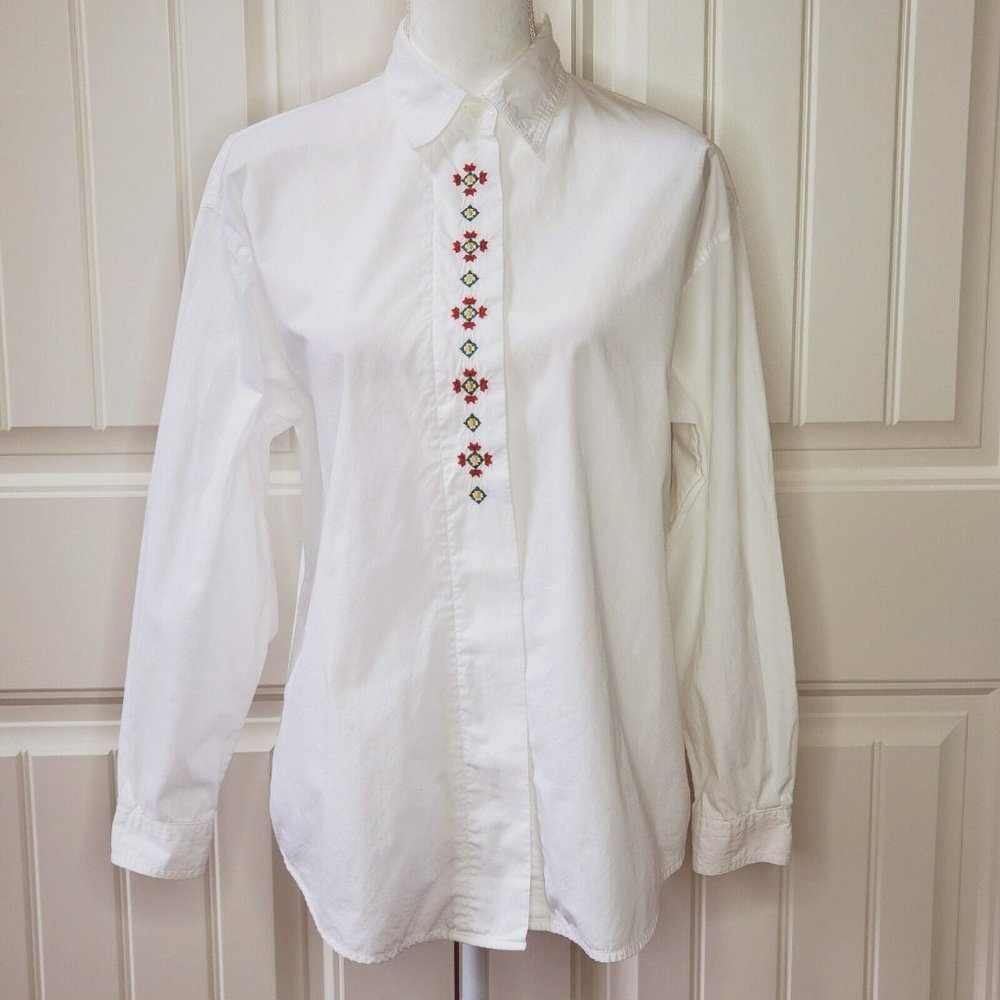 Bushwacker Womens White Button Embroidered Top L